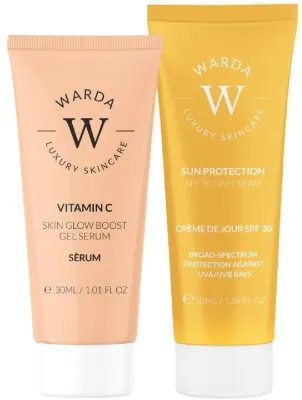 Набор для лица Warda солнцезащитный крем SPF30 и гель-сыворотка с витамином С для сияния 50+30 мл