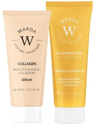 Набор для лица Warda солнцезащитный крем SPF30 и гель-сыворотка с коллагеном для зрелой кожи 50+30 мл