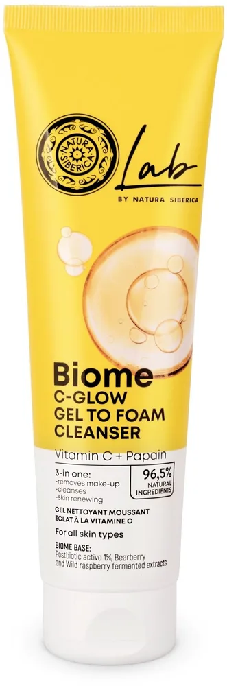 Natura Siberica LAB Biome C-Glow Gel To Foam Cleanser гель-пенка для умывания с витамином C и папаином 140 мл