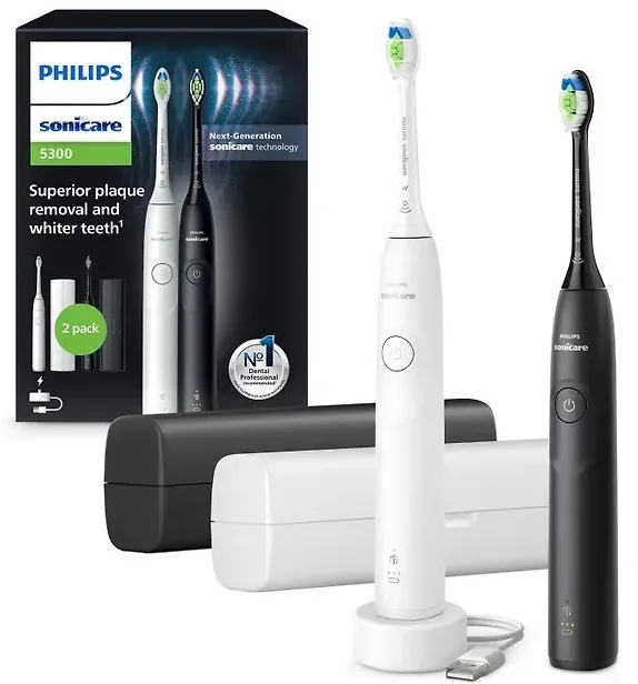 Набор электрических зубных щеток Philips Sonicare 5300 белая и черная с футлярами 2 шт