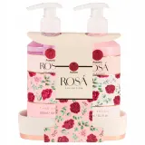 Набор для рук Aurora Rosa жидкое мыло и лосьон с ароматом розы и керамический поднос 2x300 мл — фото 1