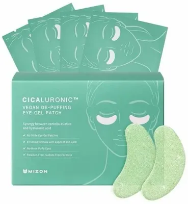 Патчи под глаза Mizon Cicaluronic Vegan De-Puffing Eye Gel Patches гидрогелевые, с центеллой и гиалуроновой кислотой, 21 x 3,6 г
