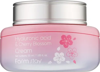 FarmStay Hyaluronic Acid Cherry Blossom Cream крем для лица увлажняющий с экстрактом сакуры и гиалуроновой кислотой 55 мл, корейский