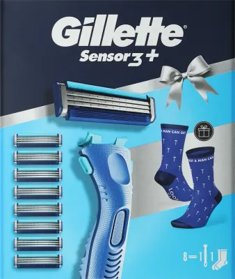 Мужской набор для бритья Gillette Sensor 3+ Comfort станок и восемь сменных кассет с носками