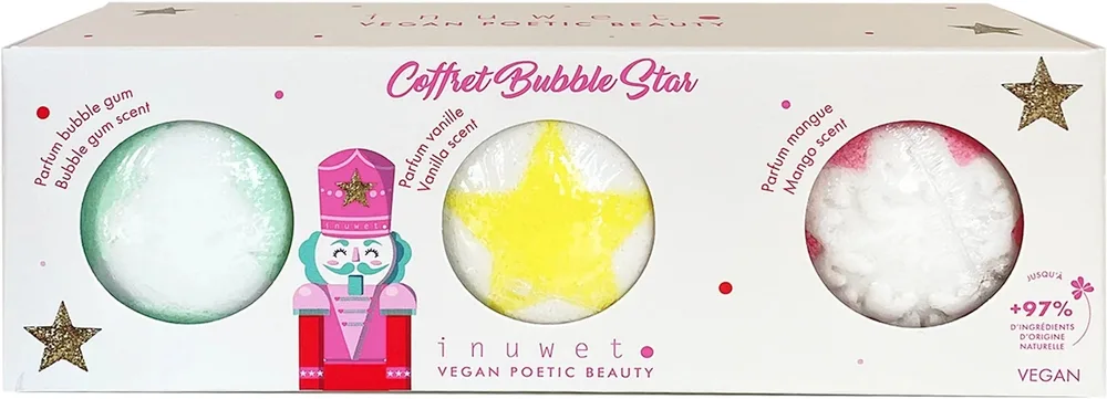 Набор бомбочек для ванны Inuwet Bubble Star три бомбочки с маслом авокадо и ароматами жвачки ванили и манго 3x120 г