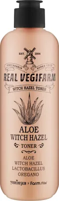 Fortheskin Super Food Real Vegifarm Wich Hazel Toner Aloe тоник для лица с экстрактом гамамелиса и алоэ, корейский уход 280 мл