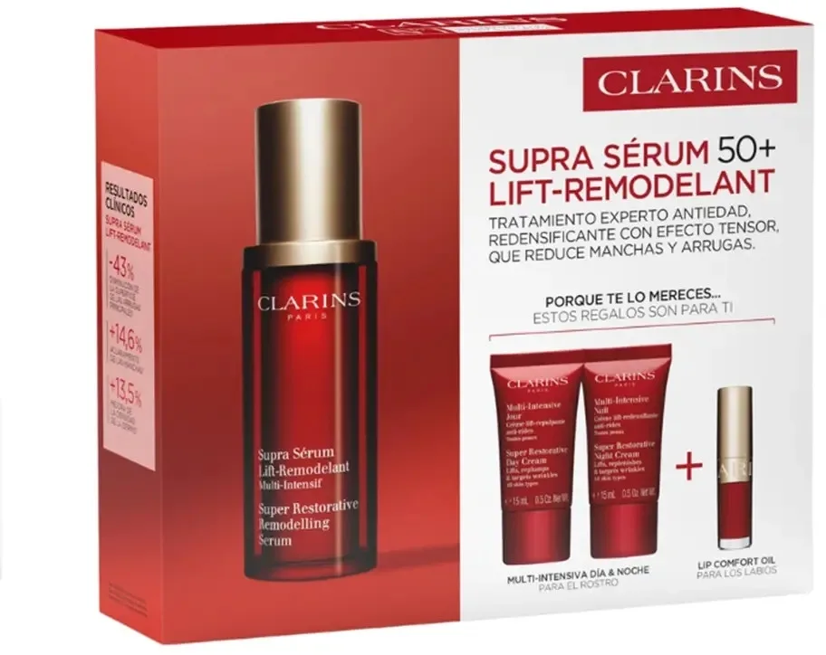 Essence Zestaw - Набор Clarins Supra Serum сыворотка для лица 50 мл кремы для лица 2 шт по 15 мл и масло для губ 3 мл для зрелой кожи