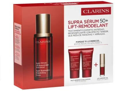 Essence Zestaw - Набор Clarins Supra Serum сыворотка для лица 50 мл кремы для лица 2 шт по 15 мл и масло для губ 3 мл для зрелой кожи
