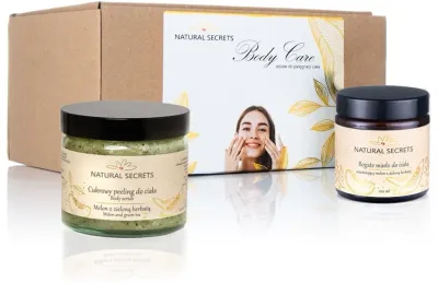 Набор для тела Natural Secrets сахарный скраб и масло с ароматом дыни и зеленого чая 250+100 мл