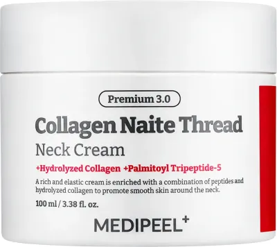 MEDIPEEL Premium 3.0 Collagen Naite Thread крем для шеи и декольте с коллагеном и пептидами 100 мл, подтягивающий, против морщин