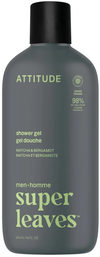 Гель для душа для мужчин Attitude Super Leaves Матча и бергамот, веганский, 415 мл