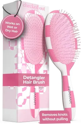 Щётка для волос Framar Detangler Hair Brush Checked Oud распутывающая, розовая