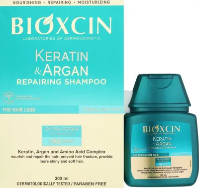 Набор шампуней Bioxcin Keratin & Argan с кератином и аргановым маслом для поврежденных волос 300+100 мл