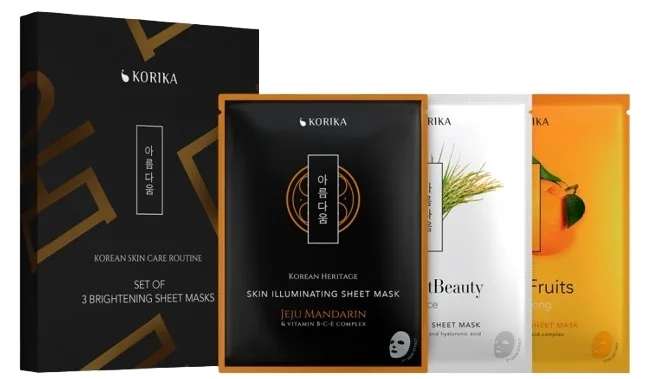 Набор тканевых масок для лица Korika Skin Illuminating с ферментированным рисом и с цитрусом халлабон 3 шт