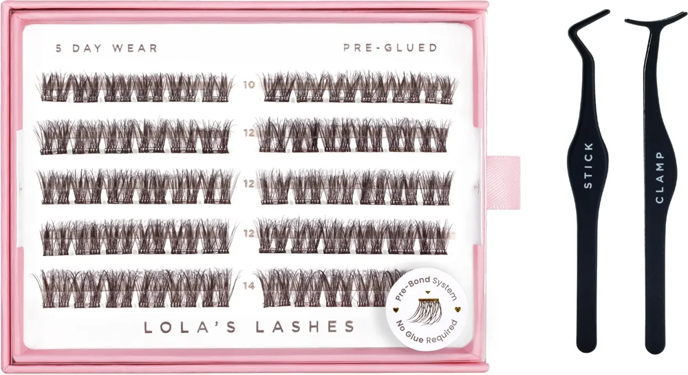 Lola's Lashes Dark Cocoa набор накладных пучковых ресниц тёмно-коричневых с клеевой основой + аппликатор, без клея