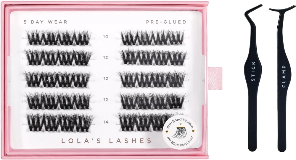 Lola's Lashes Bold Definition Pre-Glued Lashes Set набор пучков накладных ресниц на клеевой основе с аппликатором, объёмные, водостойкие