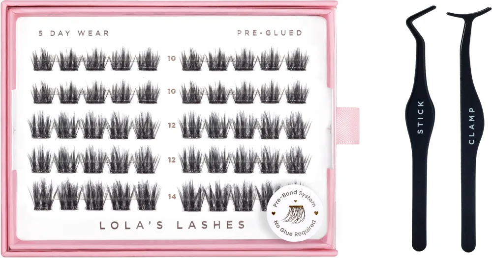 Lola's Lashes Satin Volume набор пучковых накладных ресниц с готовой клеевой основой и аппликатором Stick and Clamp, объёмные