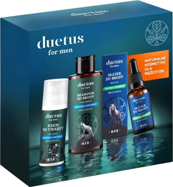 Мужской набор Duetus For Men шампунь для бороды крем для лица и масло для бороды с пантенолом 145+50+30 мл