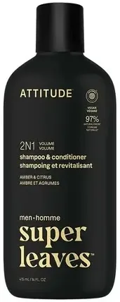 Шампунь и кондиционер 2 в 1 Attitude Men's Amber and Citrus Volumizing 2-in-1 Shampoo and Conditioner для объёма, 415 мл