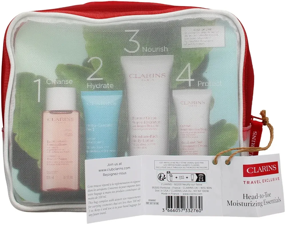 Clarins Head-To-Toe Moisturizing Essentials набор увлажняющий: лосьон для тела, крем для рук и ногтей, мицеллярная вода, крем для лица