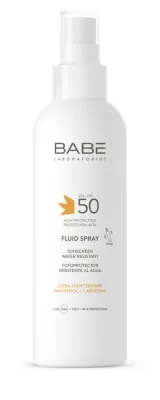 Babe Laboratorios флюид-спрей для тела солнцезащитный водостойкий SPF 50 200 мл, спрей от солнца для чувствительной кожи