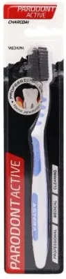 Зубная щётка с активированным углём Astera Parodont Active Charcoal Medium Toothbrush, средней жёсткости, сине-белая, 1 шт