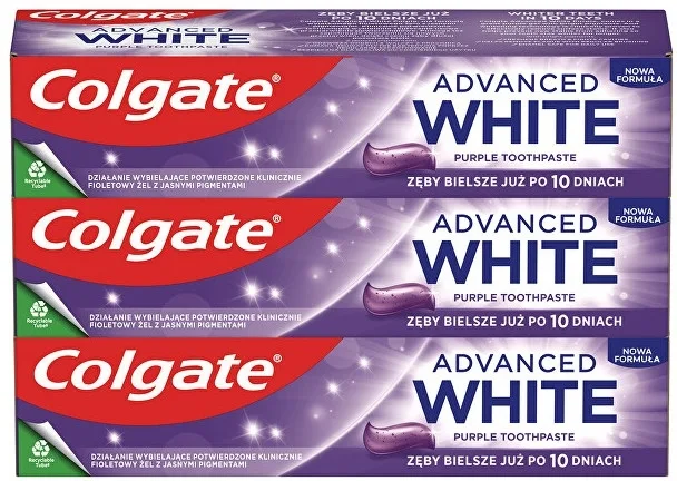 Набор зубных паст Colgate Advanced White Purple Trio Toothpaste отбеливающих, с технологией оптического осветления, 3 x 75 мл