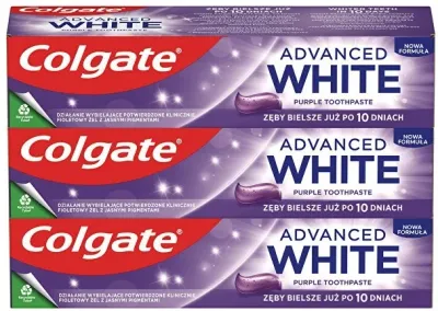 Набор зубных паст Colgate Advanced White Purple Trio Toothpaste отбеливающих, с технологией оптического осветления, 3 x 75 мл