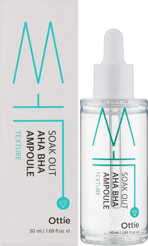 Сыворотка для лица Ottie Soak Out AHA BHA Ampoule пилинг-эффект, с кислотами AHA и BHA, 50 мл