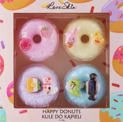 Love Skin Happy Donuts Snickers набор ароматных бурлящих шаров для ванны, бомбочки 4 шт. по 60 г