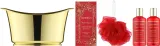 Набор Parisax Beauty гель для душа 95 мл скраб для тела 95 мл кристаллы для ванны 50 г и мочалка в золотистой банке — фото 3