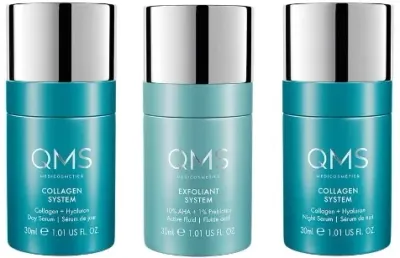 Набор для лица QMS Collagen дневная и ночная сыворотка с коллагеном и AHA-флюид уценка 3x30 мл