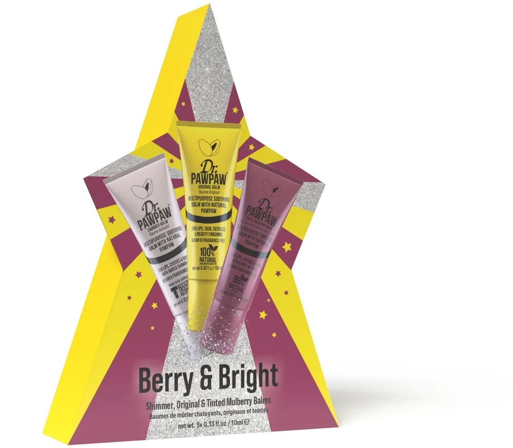 Набор бальзамов для губ Dr. PAWPAW Berry & Bright Clear Shimmer и Tinted Mulberry 3 шт по 10 мл/ Доктор Папау