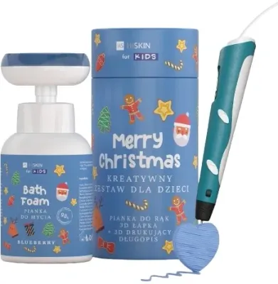 Детский набор HiSkin Merry Christmas пена для ванны с ароматом черники и пантенолом и 3D-ручка синий 300 мл