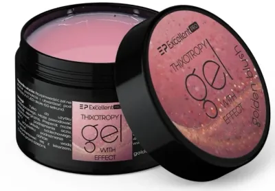 Тиксотропный гель для ногтей Excellent Pro Thixotropy Gel With Effect с блёстками, самовыравнивающийся, 15 г, оттенок Golden Blush