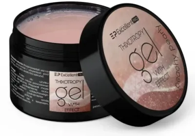 Тиксотропный гель для ногтей Excellent Pro Thixotropy Gel With Effect с блёстками, самовыравнивающийся, 15 г, оттенок Peachy Pearly