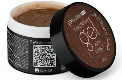 Тиксотропный гель для ногтей Excellent Pro Thixotropy Gel With Effect с блёстками, самовыравнивающийся, 15 г, оттенок Shiny Caramel
