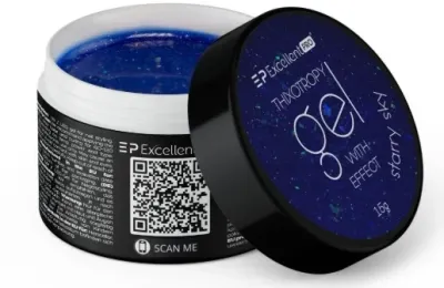 Тиксотропный гель для ногтей Excellent Pro Thixotropy Gel With Effect с блёстками, самовыравнивающийся, 15 г, оттенок Starry Sky