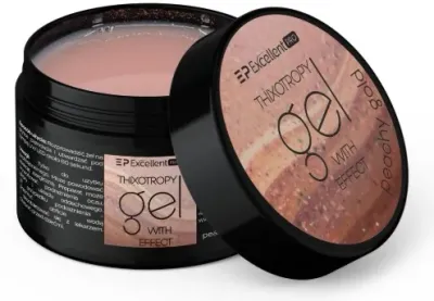 Тиксотропный гель для ногтей Excellent Pro Thixotropy Gel With Effect с блёстками, самовыравнивающийся, 50 г, оттенок Peachy Pearly