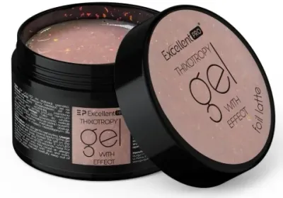Тиксотропный гель для ногтей Excellent Pro Thixotropy Gel With Effect с блёстками, самовыравнивающийся, 50 г, оттенок Foil Latte