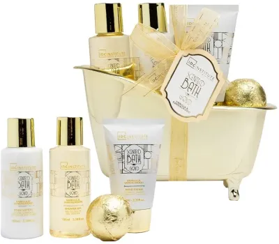 IDC Institute Scented Bath Gold Vanilla and Sandalwood подарочный набор для тела: гель для душа, лосьон, крем для рук, бомбочка для ванны