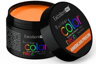 Строительный гель для ногтей Excellent Pro Builder Color With Neon Thixotropy цветной, однофазный, жёсткий, 15 г, оттенок Flamingo Pink