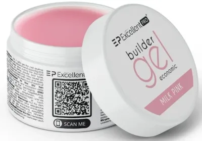 Строительный гель для ногтей Excellent Pro Builder Gel Economic средней вязкости, самовыравнивающийся, 50 г, оттенок Milk Pink