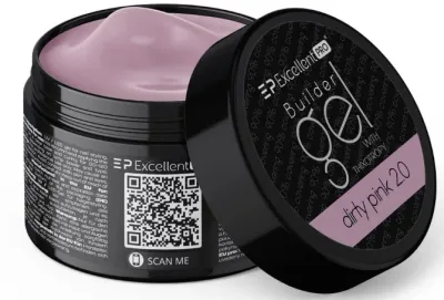 Однофазный гель для ногтей Excellent Pro Builder Gel With Thixotropy тиксотропный, жёсткий, 15 г, оттенок Dirty Pink 2.0