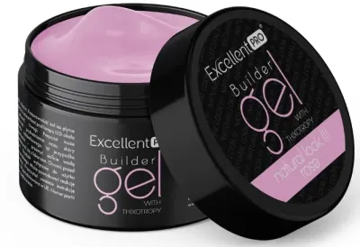 Однофазный гель для ногтей Excellent Pro Builder Gel With Thixotropy тиксотропный, жёсткий, 15 г, оттенок Natural Look Rose