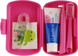 Дорожный набор Curaprox Kids для детей 6-12 лет зубная щетка паста 10 мл межзубные ершики и наклейки розовое — фото 2