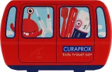 Дорожный набор Curaprox Kids для детей 6-12 лет зубная щетка паста 10 мл межзубные ершики и наклейки красное — фото 1