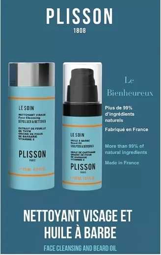 Plisson 1808 Le Bienheureux набор для мужчин: очищающий гель для лица и бороды 125 мл и масло для бороды 30 мл, подарочный