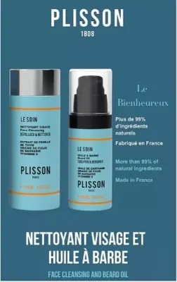 Plisson 1808 Le Bienheureux набор для мужчин: очищающий гель для лица и бороды 125 мл и масло для бороды 30 мл, подарочный