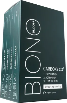 Biono Bloom Carboxy CO2 набор для трёхэтапного карбокси-пилинга лица 4 шт. по 30 мл, карбокситерапия с AHA-кислотами и гиалуроновой кислотой